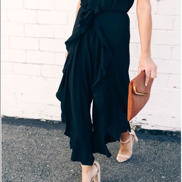 $ FIRM 🌷Black Cami Ruffled Wrap Jumpsuit - Picture 4 of 5